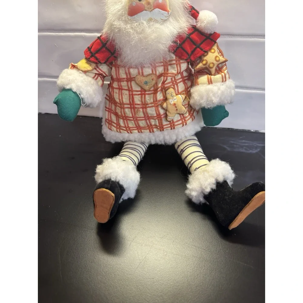 Vintage Painted Face‎ Fabric Elf Santa Posable Shelf Sitter  17